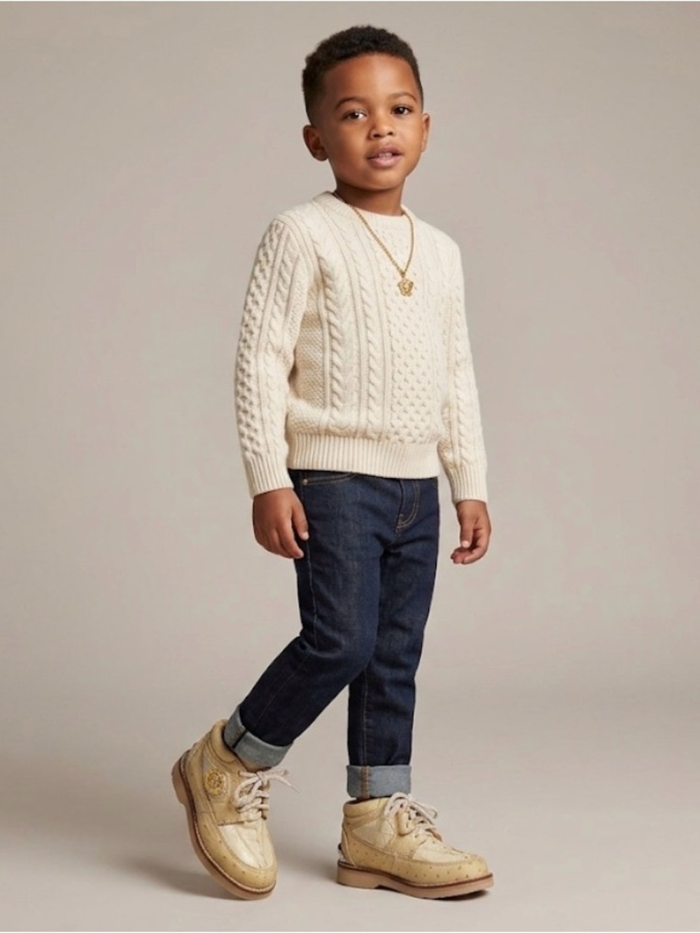 Kids Cream and Tan Lace-Up Boots - Classic Everyday Style